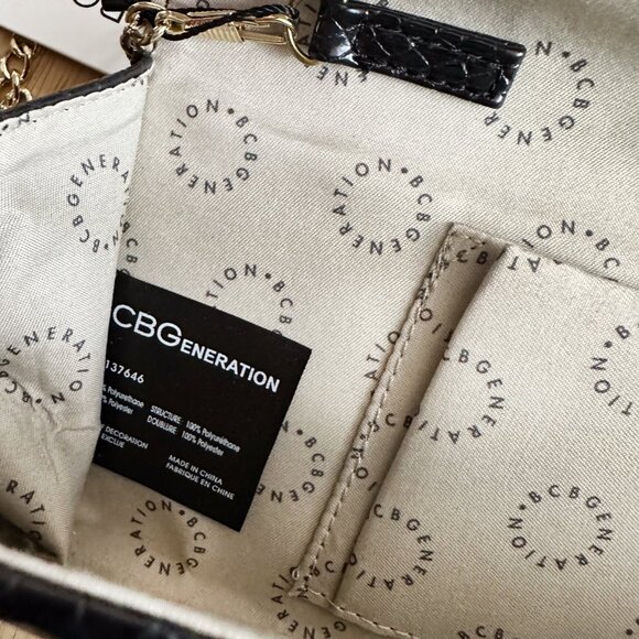 NWT BCBGeneration Black Carlie Clutch Purse Small Formal Snake Print Gold Chain - Picture 7 of 10